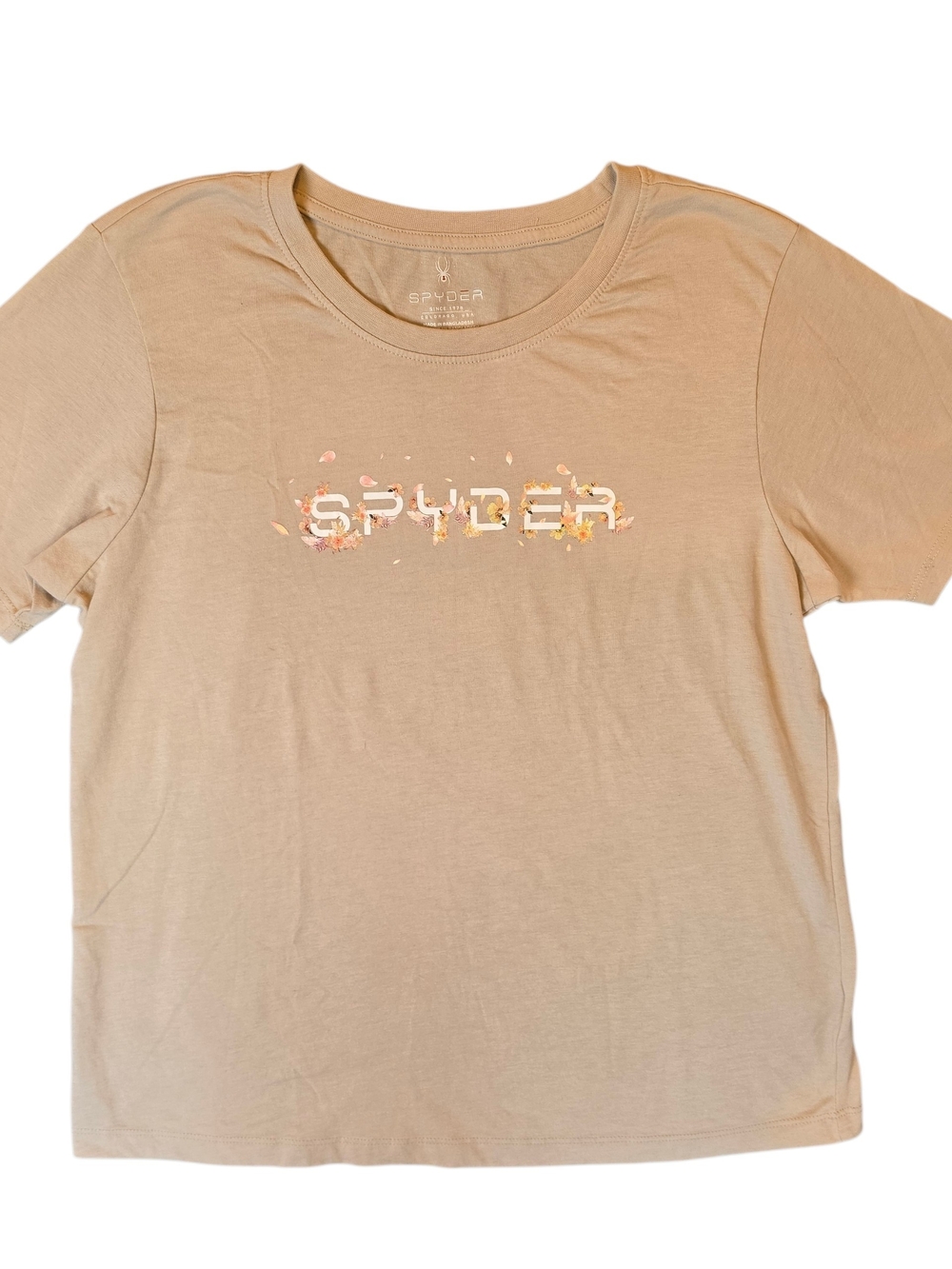 Spyder Womans T-Shirt Large Beige Graphic Outdoor Flower Activewear Sporty